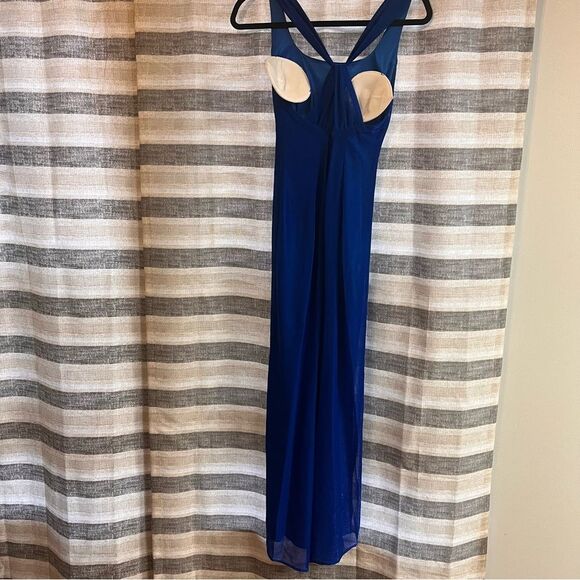 Jessica McClintock Gunn Sax Blue Shimmer Maxi Dress Size 3/4 - Picture 2 of 11